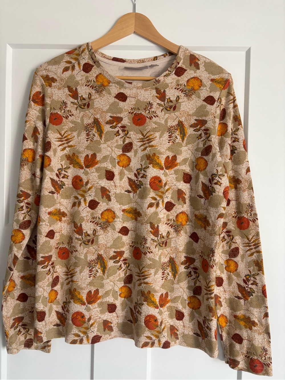 croft & barrow Beige Long Sleeve Floral Tee with Orange and Brown Accents